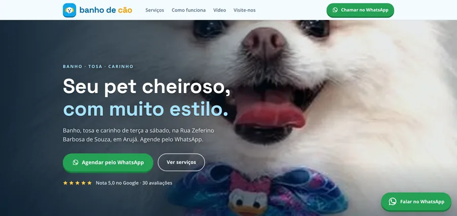 Site criado pela NEXORA: Banho de Cão, banho e tosa